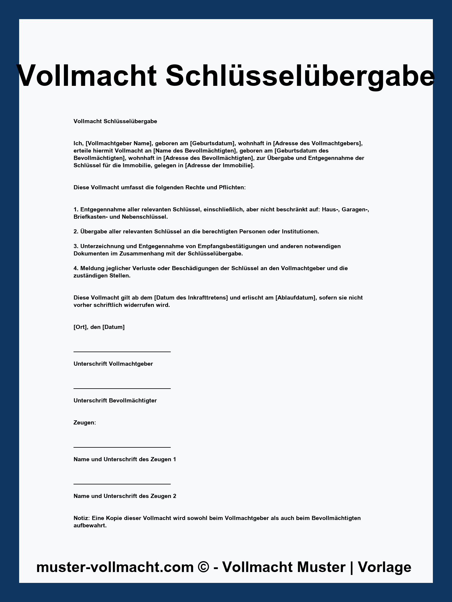 Vollmacht Schlüsselübergabe Word PDF