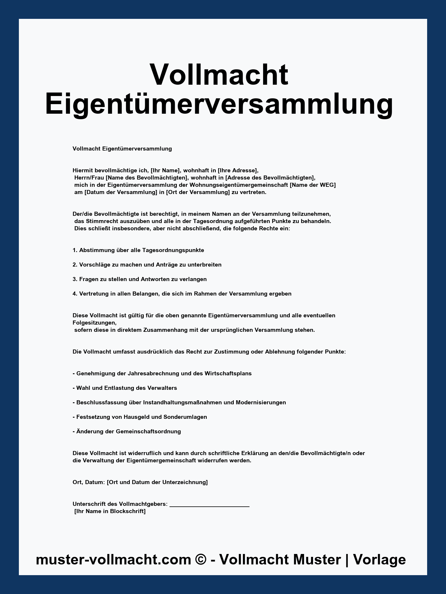 Vorlage Vollmacht Eigentümerversammlung - PDF - Word