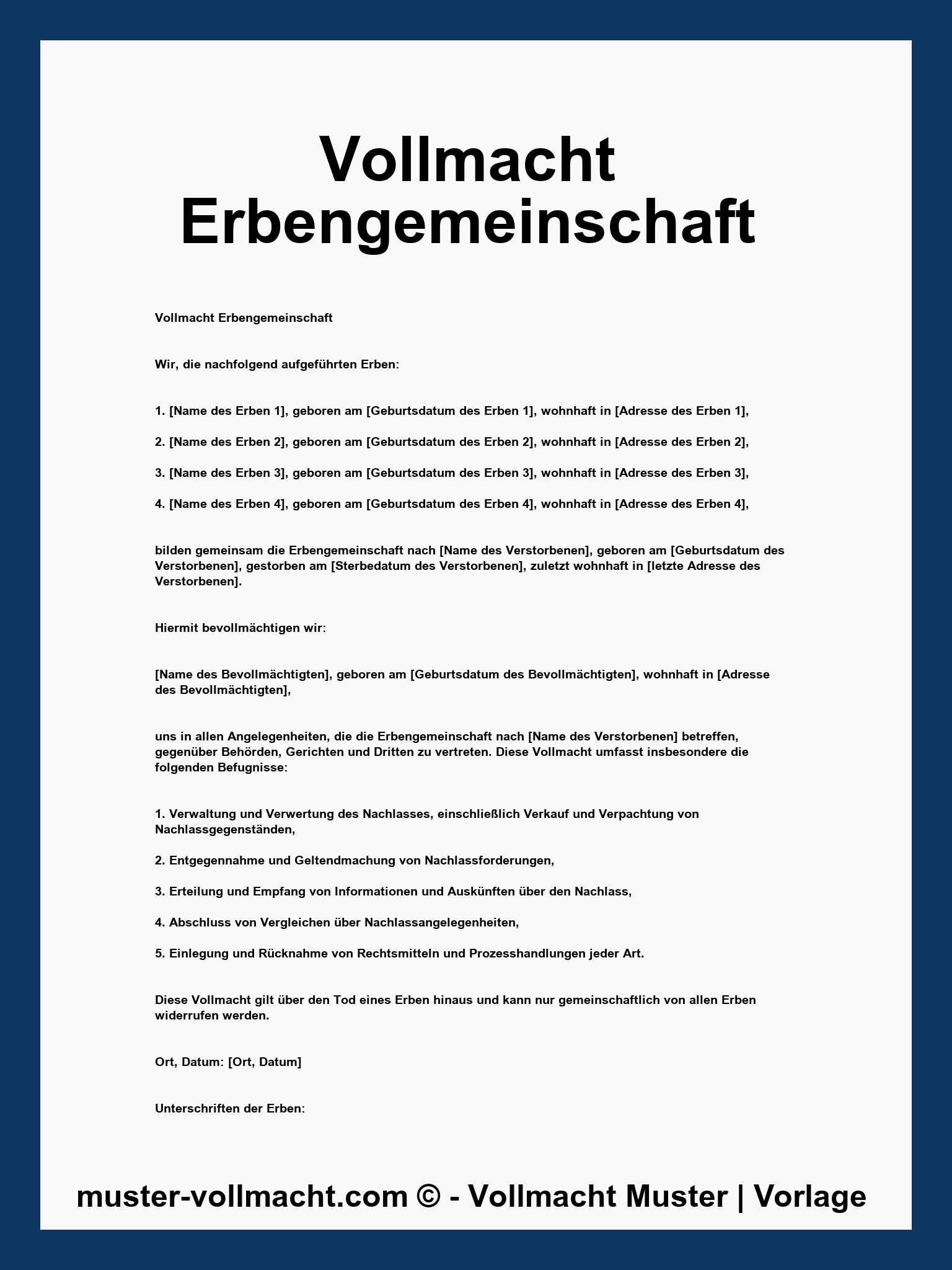 Vollmacht Erbengemeinschaft Vorlage - Word - PDF