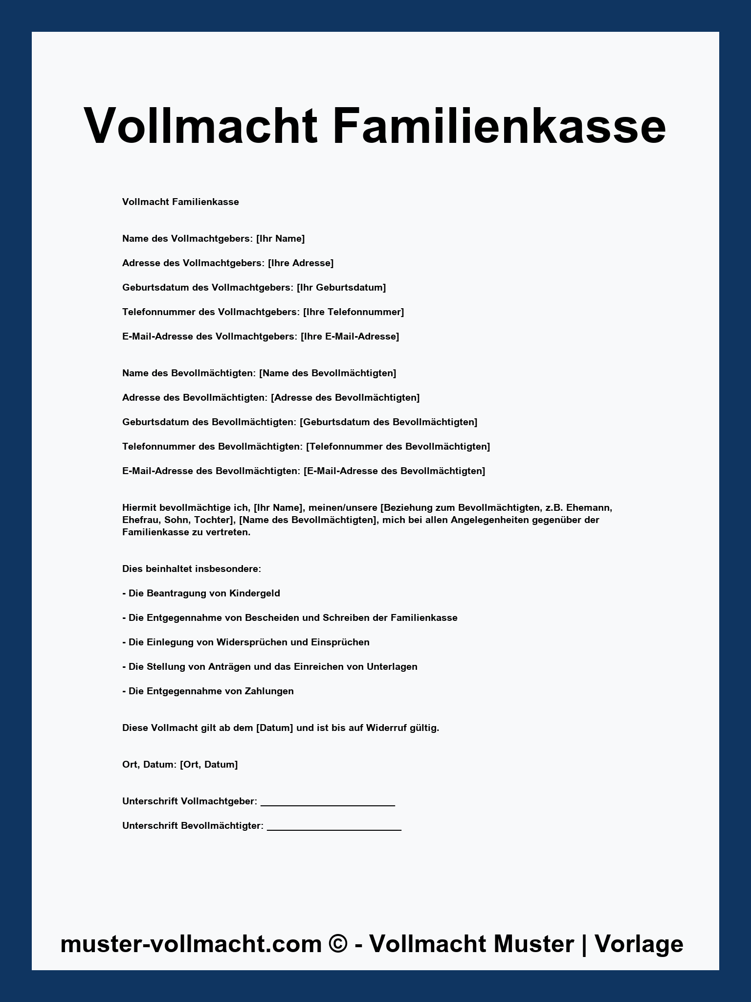 Vollmacht Familienkasse - Word - PDF