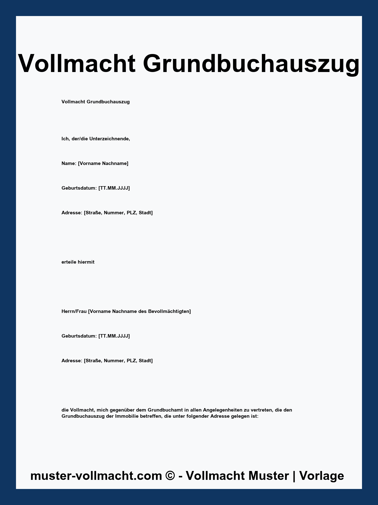 Vollmacht Grundbuchauszug Vorlage - PDF - Word