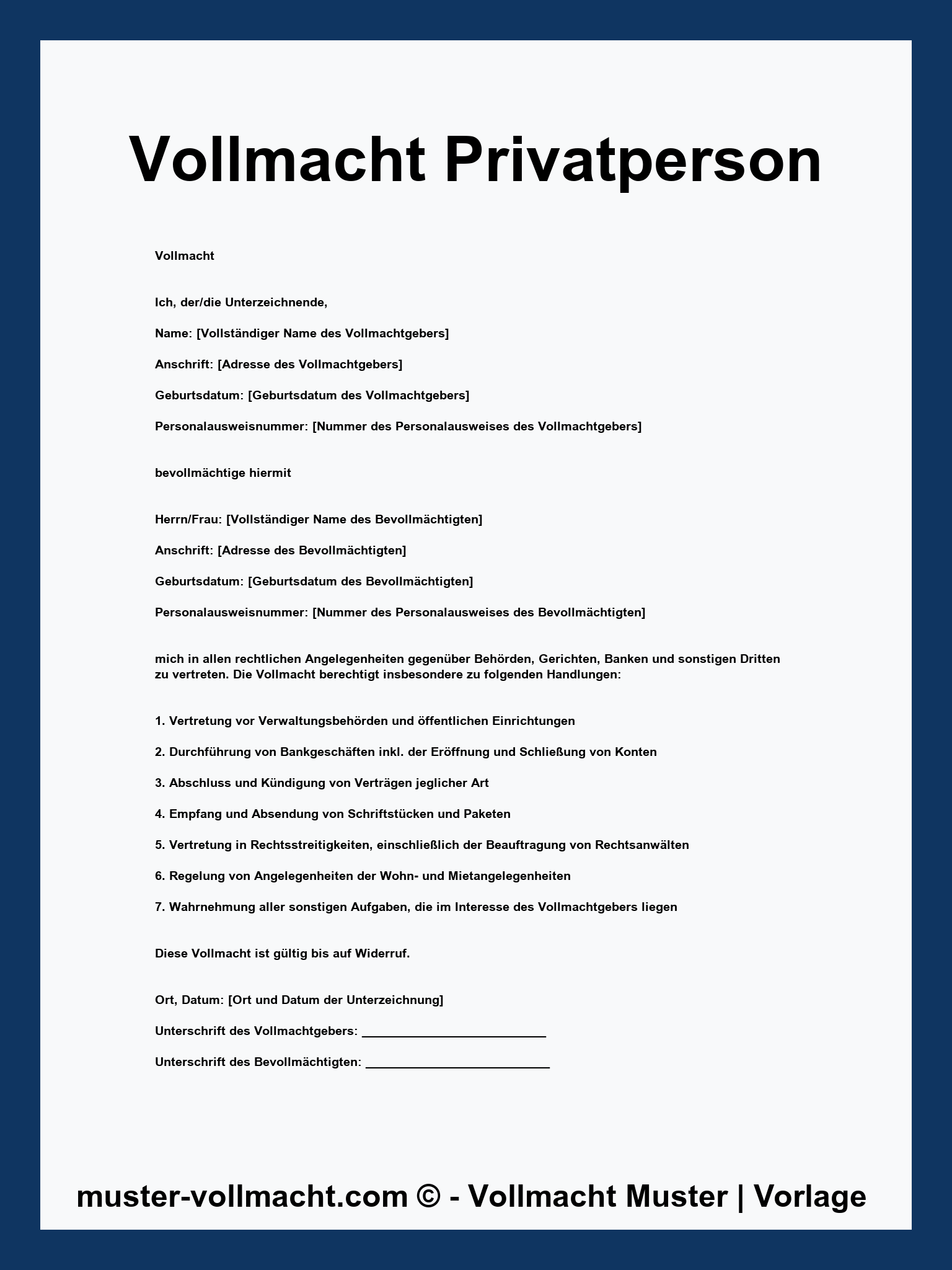 Muster Vollmacht Privatperson - PDF - Word