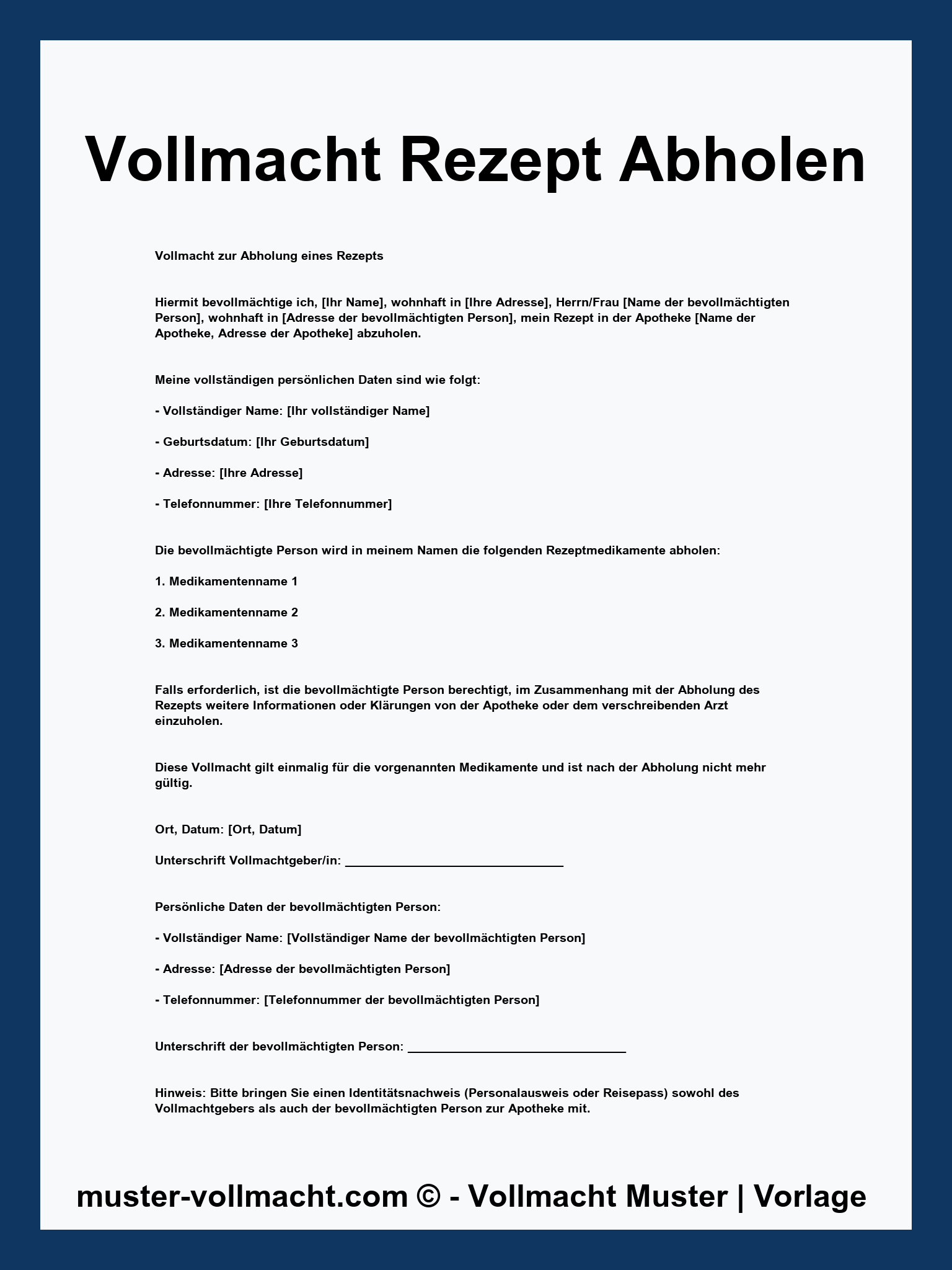 Vollmacht Rezept Abholen - PDF - Word