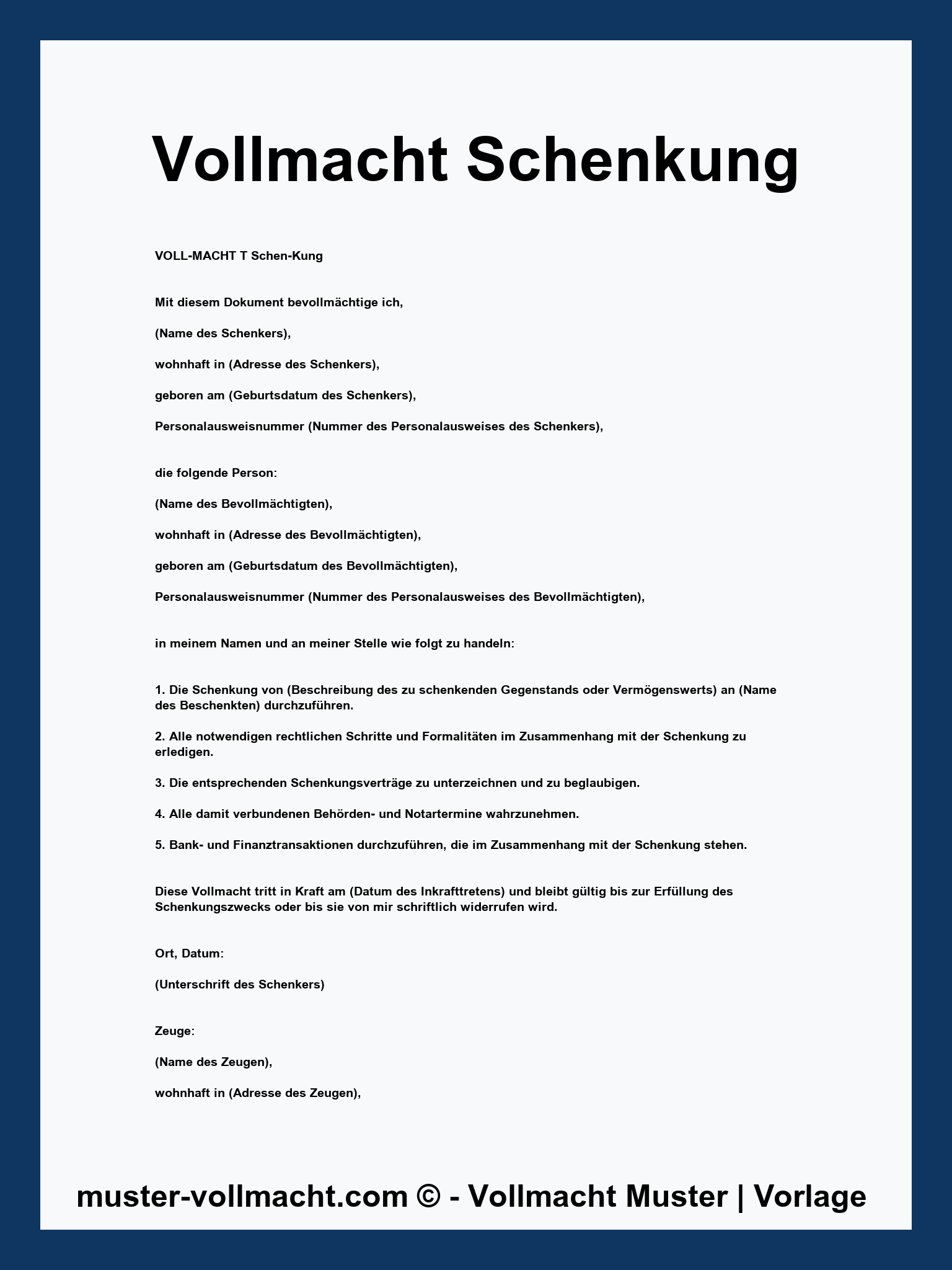 Vollmacht Schenkung Muster - Word - PDF