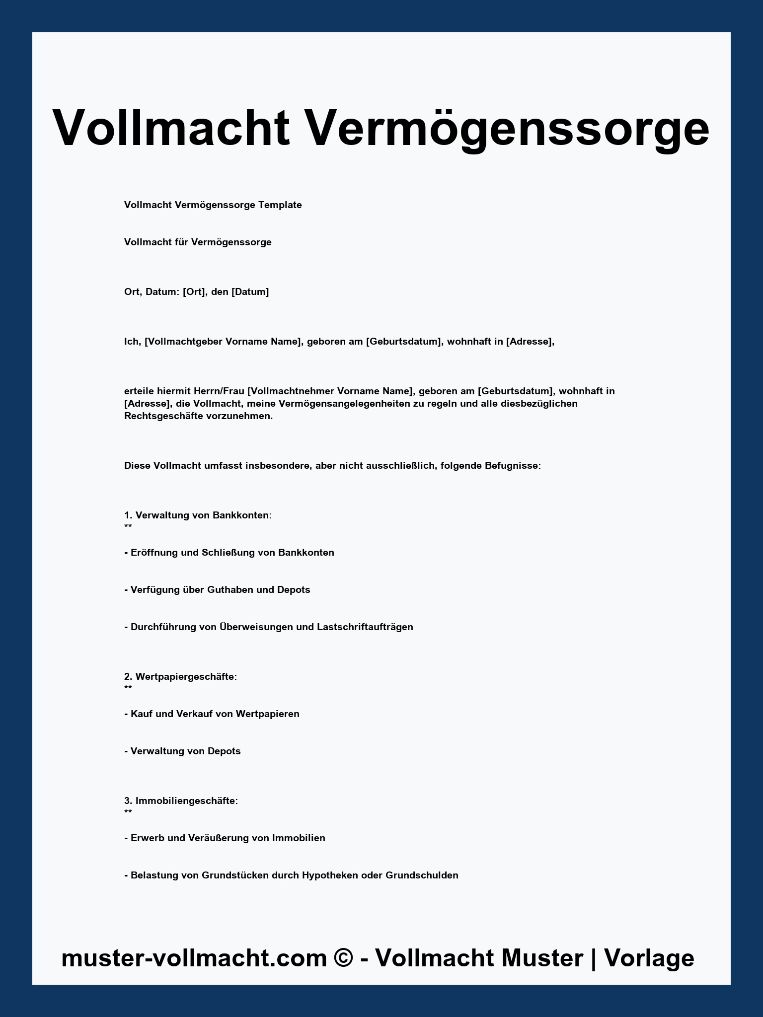 Vollmacht Vermögenssorge Muster - PDF - Word